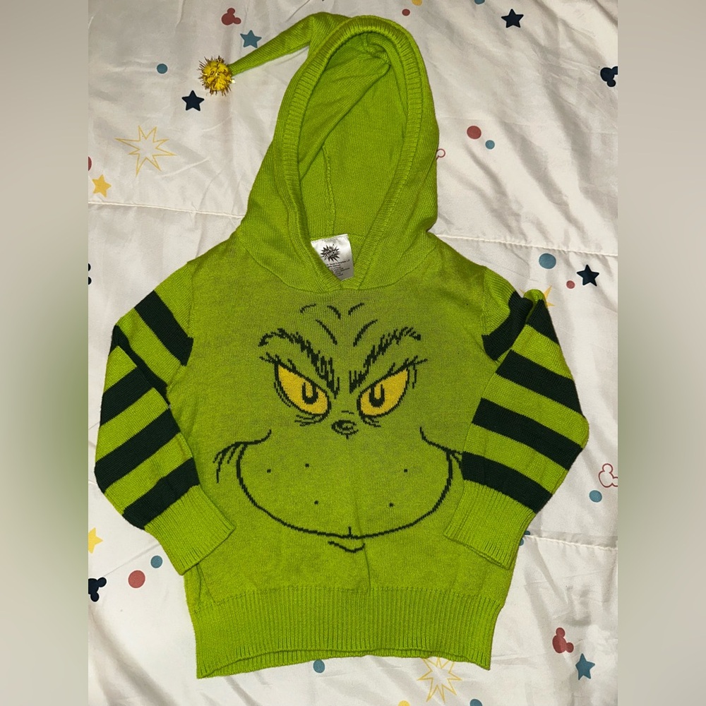 Green striped hooded Grinch sweater